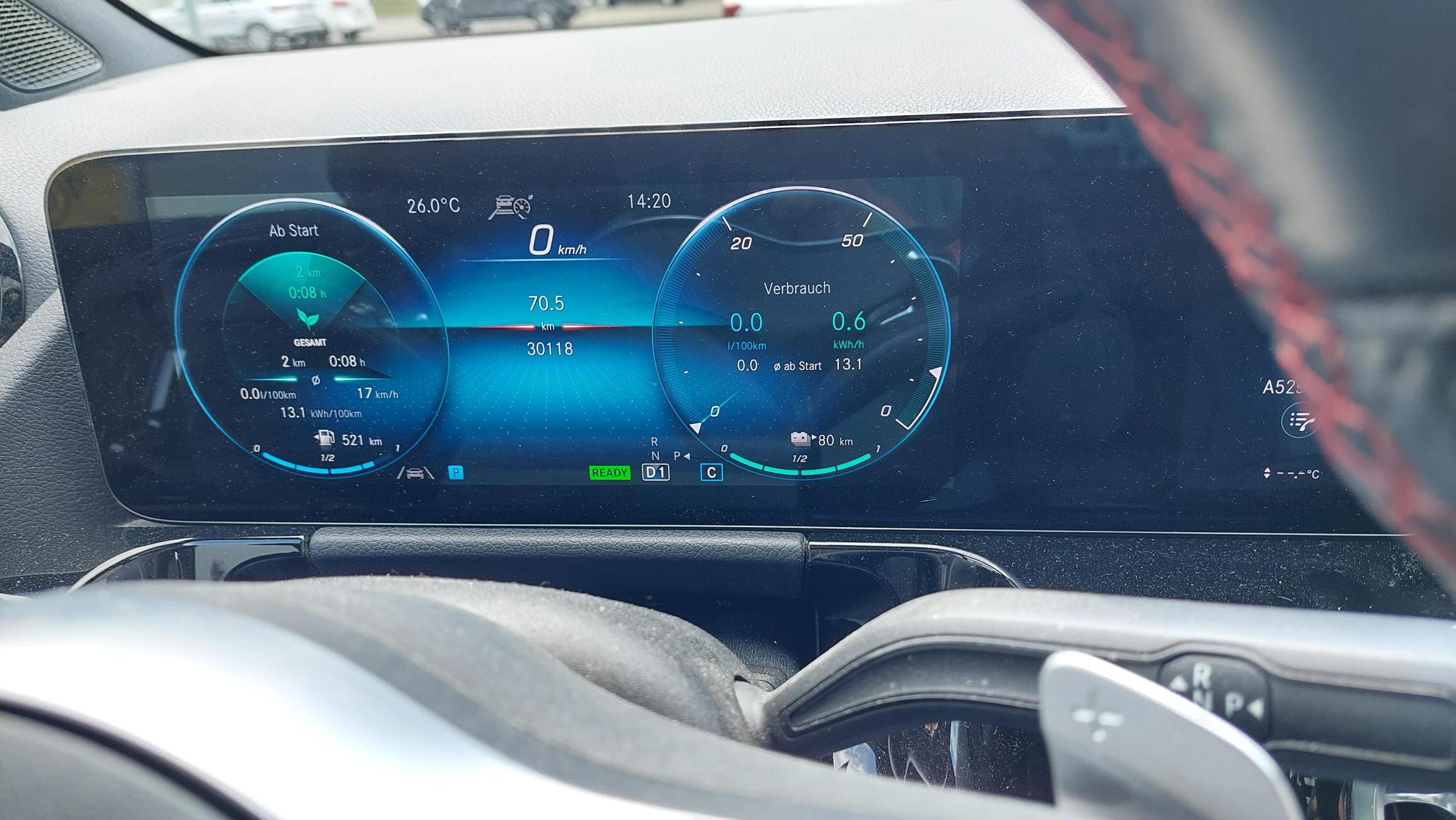 Zu 100% geladen und nur 24 km Reichweite beim A250E