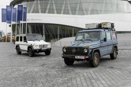 Mercedes G Edition 35 (links) und der weitgereiste Mercedes G des Ehepaars Holtorf
