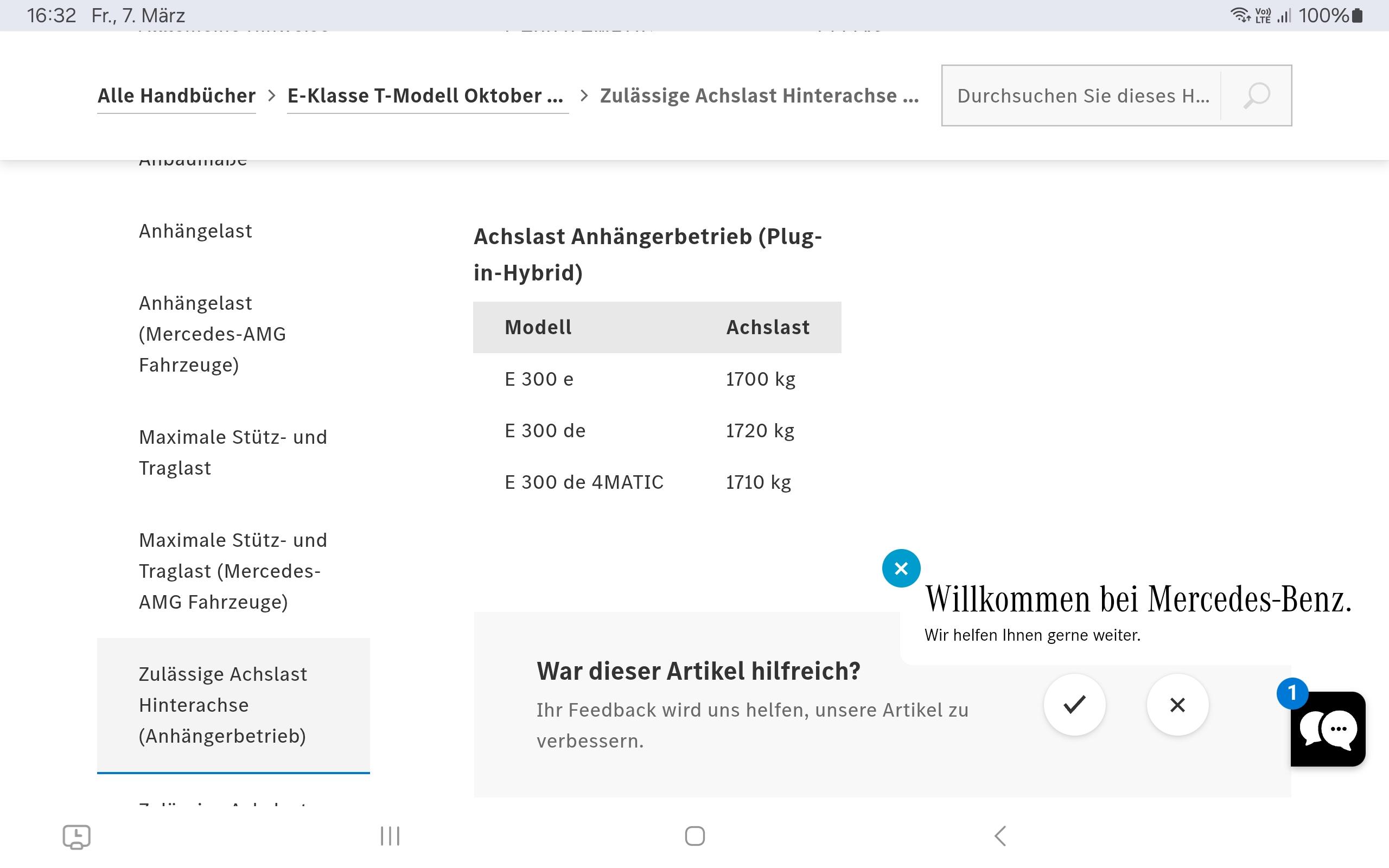 Zulässige Reifenkombination S213 E300e 2023