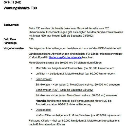 Wartungsinhalte F30