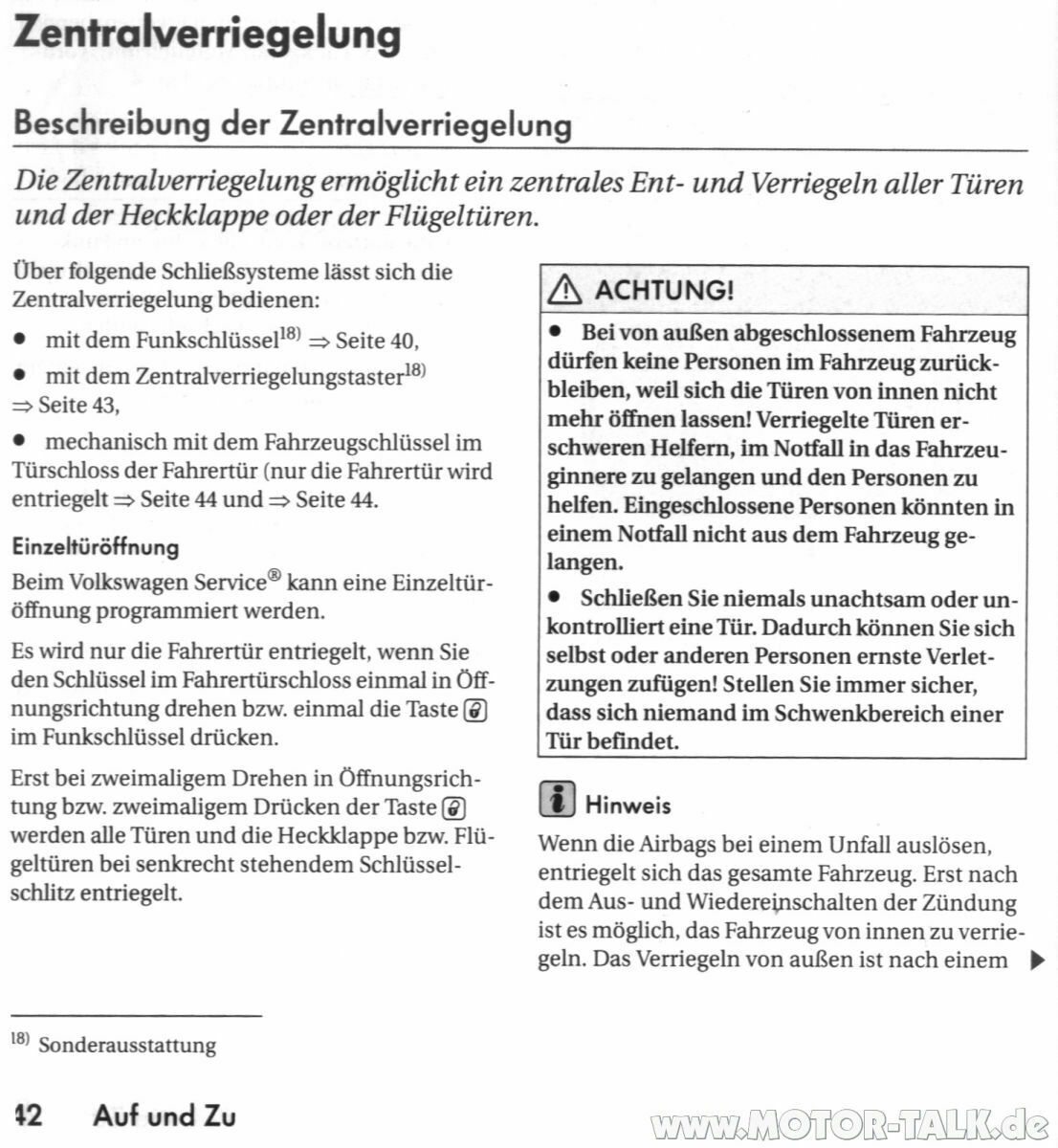 ZV Codierung für Aufschluß ohne Funk?