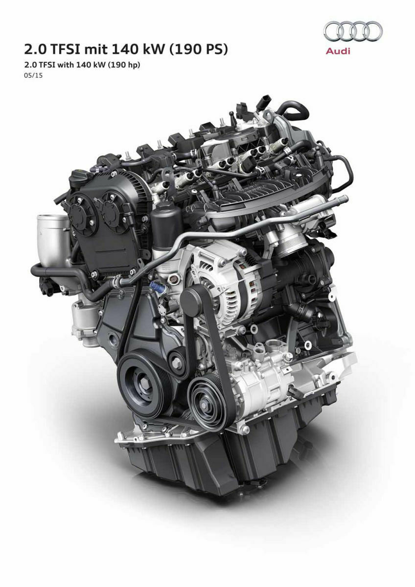 Sparmaßnahme bei Audi: Der 2,0-Liter-Turbobenziner mit 190 PS verbraucht im neuen A4 knapp fünf Liter Sprit pro 100 Kilometer