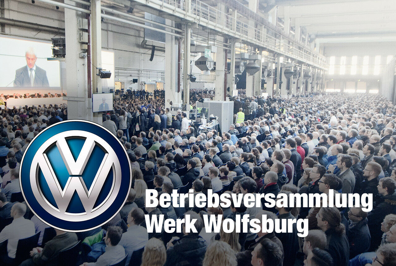 Betriebsversammlung in Wolfsburg: Die Konzernspitze sprach vor 20.000 Mitarbeitern