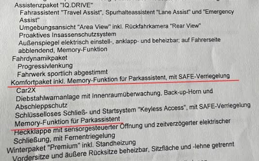PE9 "Komfortpaket inkl. Memory-Funktion