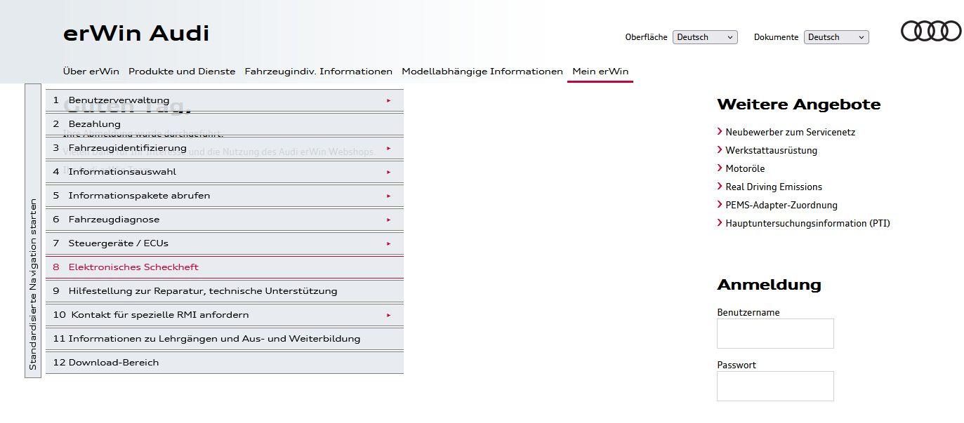 ErWin Online Serviceheft